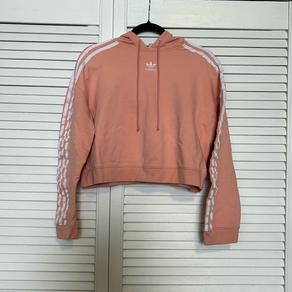 Adidas French terry cropped pink hoodie